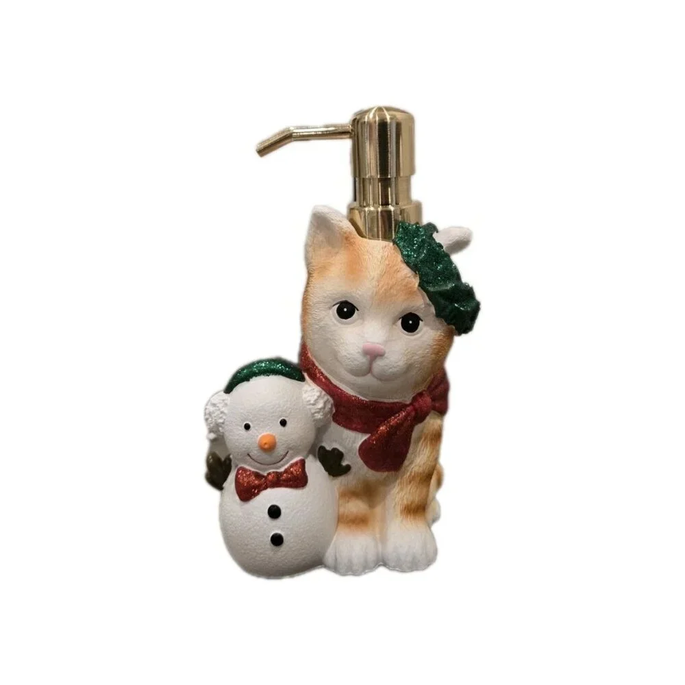 New Christmas Cat Kitten W/ Snowman & Wreaf Soap Dispenser Decoration